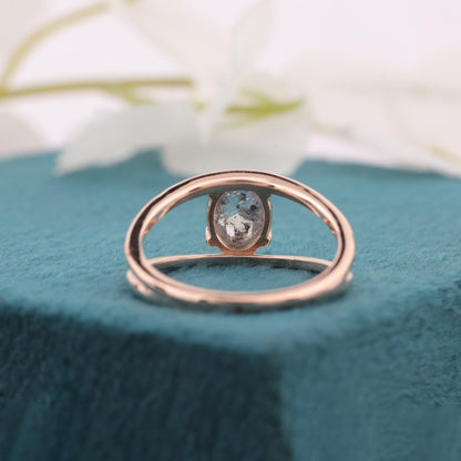 Rose Gold Open Band Ring – Oval Salt & Pepper Crystal