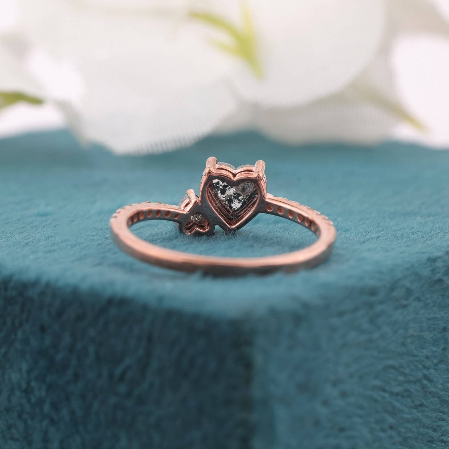 Romantic Heart Diamond Ring – Dual Stone Rose Gold Promise