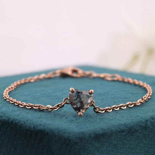 Heart Salt & Pepper Diamond Bracelet – Dainty Rose Gold Chain