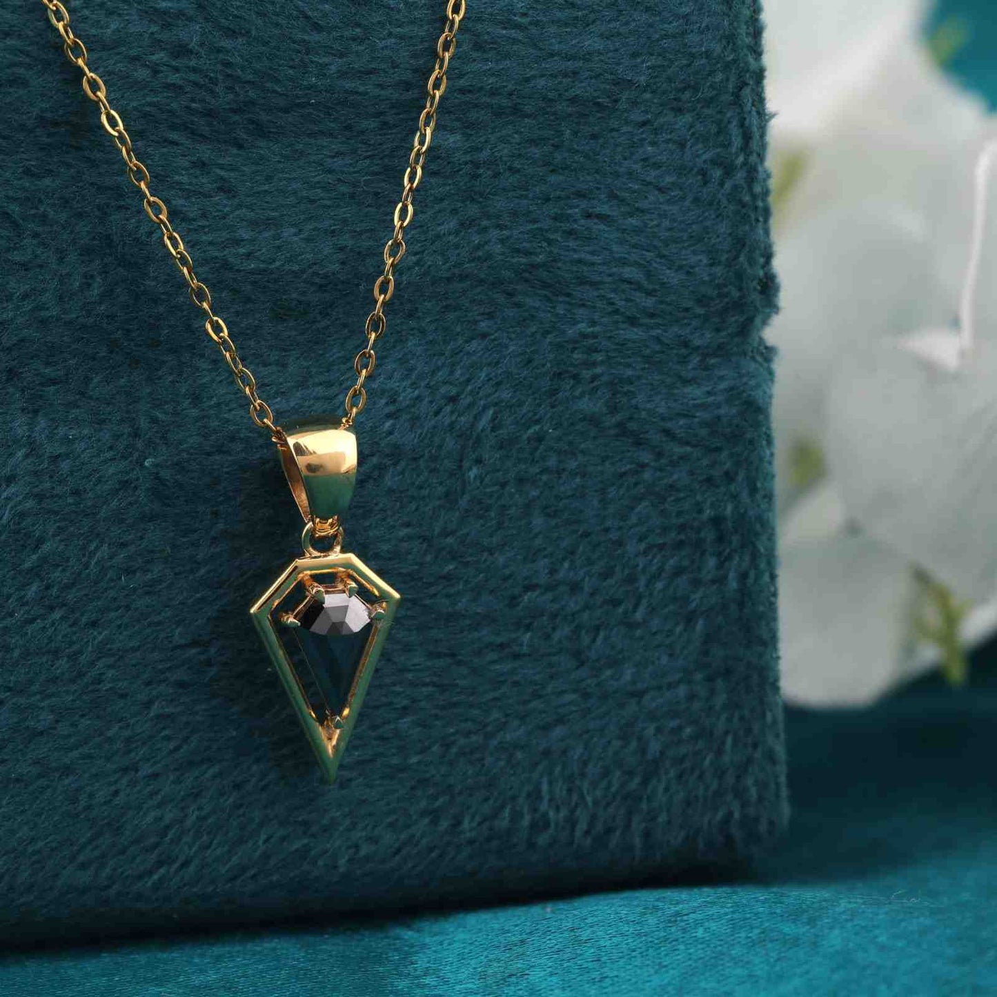 Kite Cut Black Diamond Pendant – Sleek 14KT Gold Design