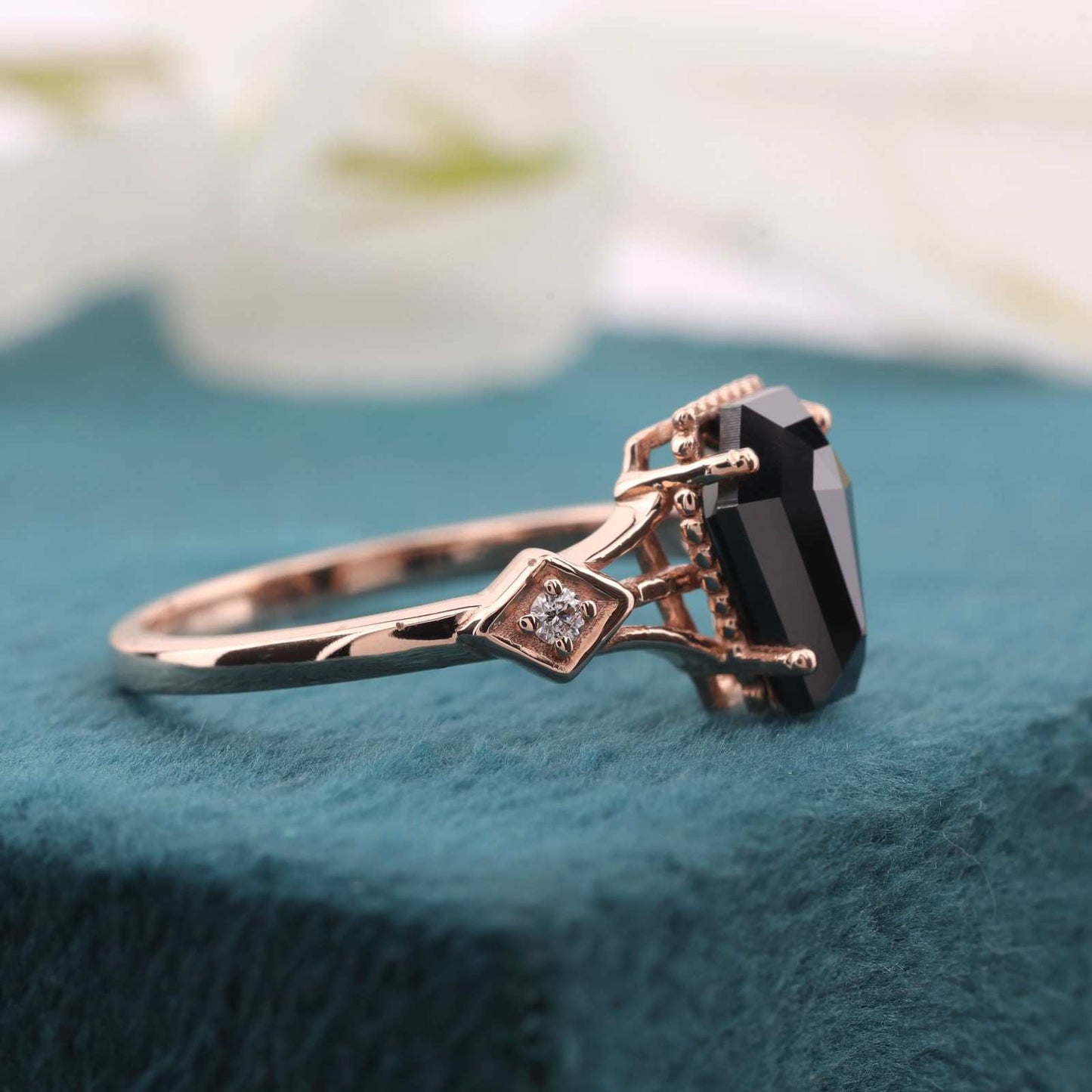 Dark Glam Black Coffin Ring – Rose Gold for Bold Women