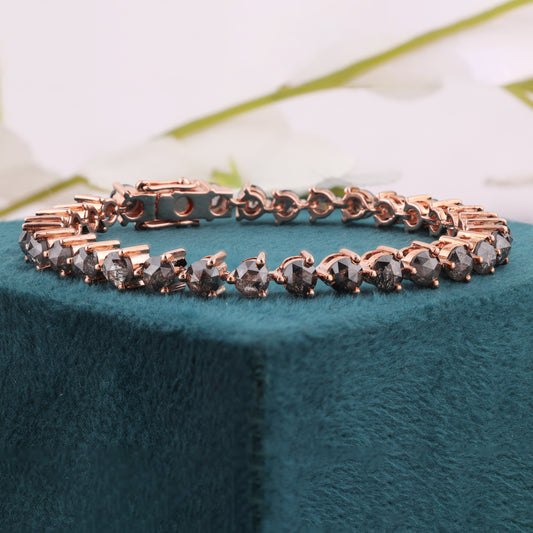 Elegant Rose Gold Diamond Tennis Bracelet – Rose Cut Sparkle