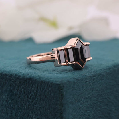 Art Deco Black Engagement Ring – Rose Gold & Bold Style