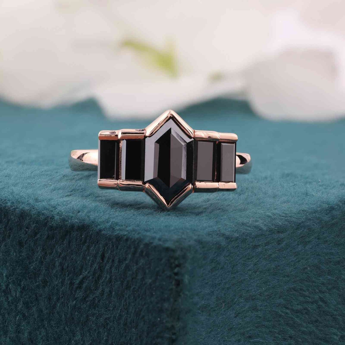 Art Deco Black Engagement Ring – Rose Gold & Bold Style