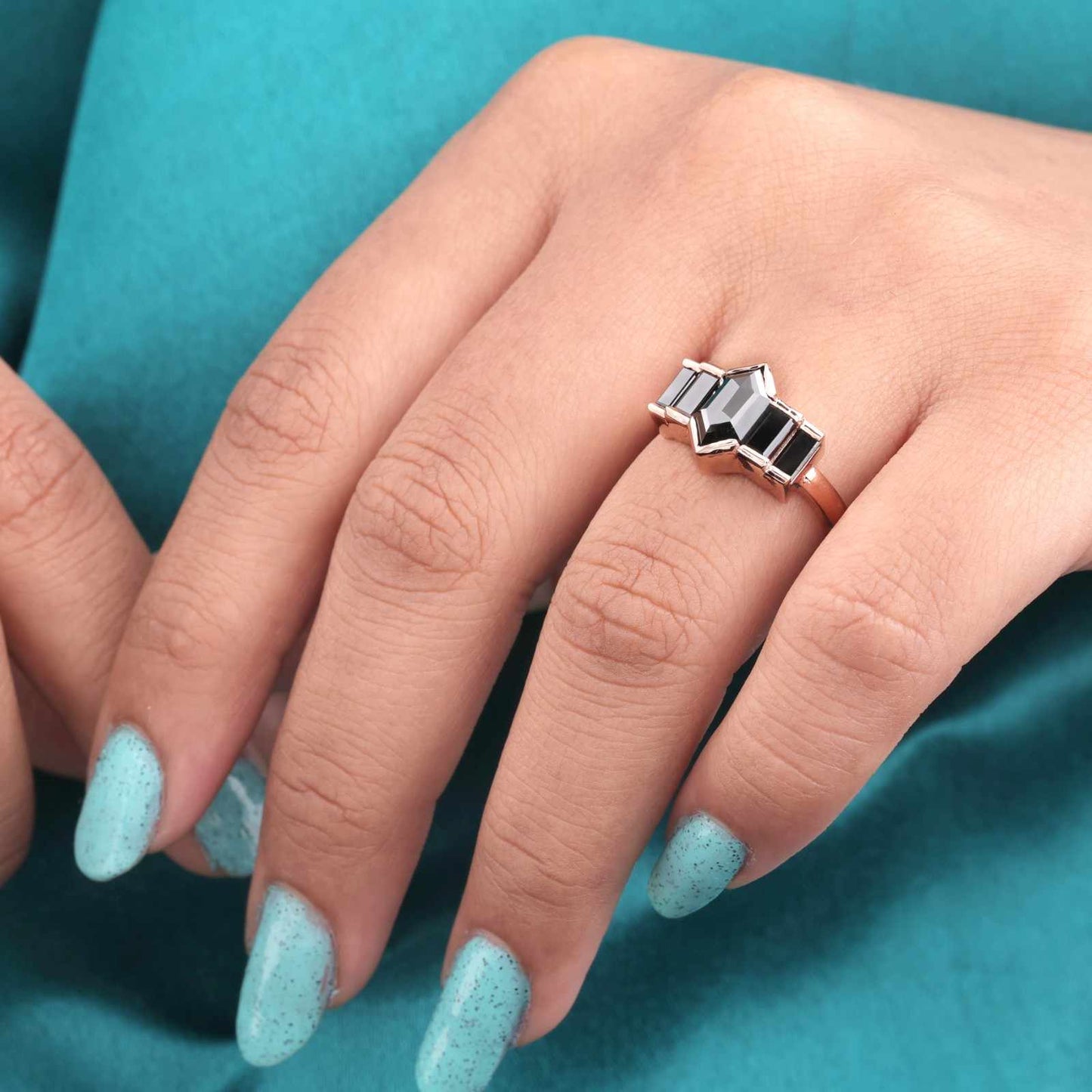 Art Deco Black Engagement Ring – Rose Gold & Bold Style