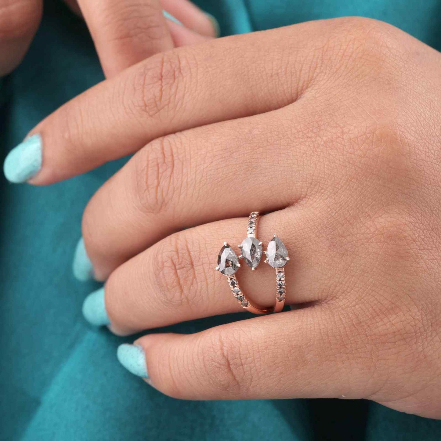 Wrap Ring in Rose Gold with Pear-Shaped Rustic Diamonds