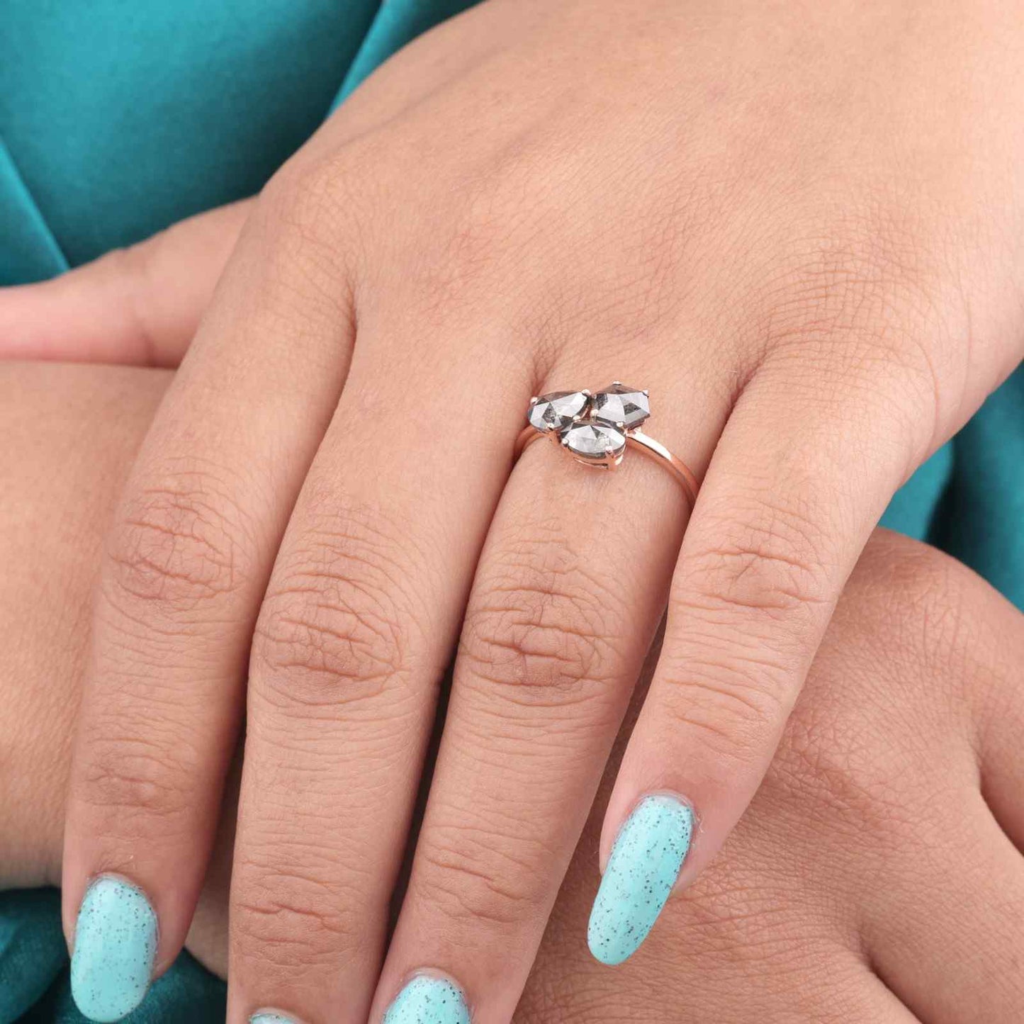 Three-Stone Salt & Pepper Diamond Ring in 14KT Rose Gold