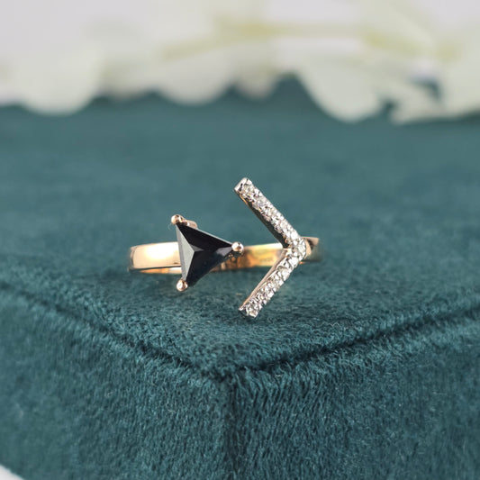 Black Triangle Diamond Chevron Ring – Sleek Rose Gold Style
