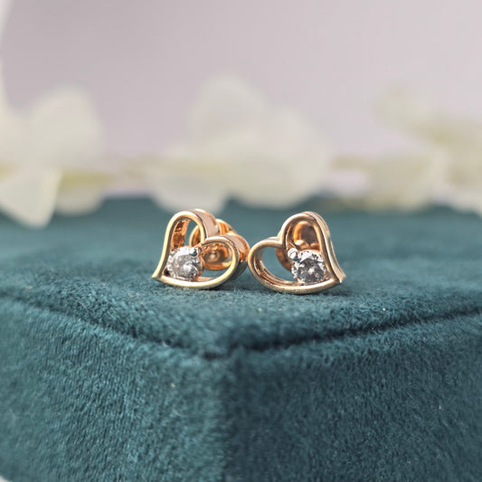 Rose Gold Heart Earrings – Dainty Diamond Studs