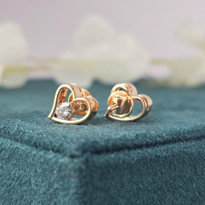 Rose Gold Heart Earrings – Dainty Diamond Studs