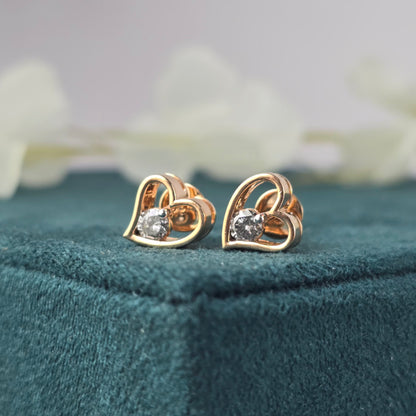 Rose Gold Heart Earrings – Dainty Diamond Studs