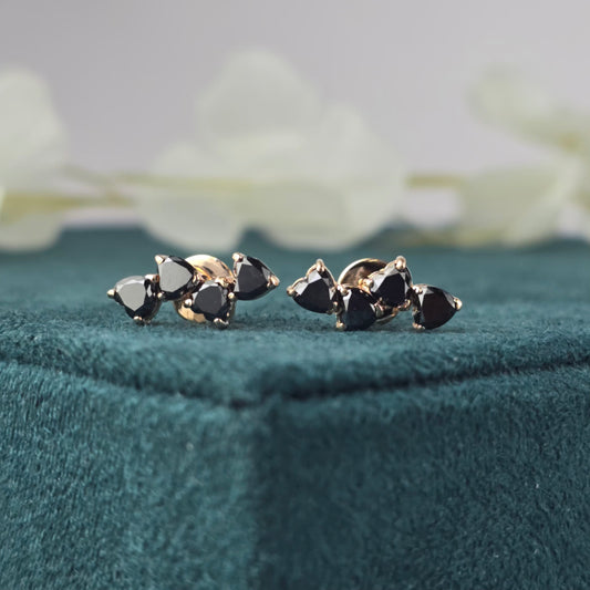 Gold Black Onyx Heart Studs – Elegant Gift for Her