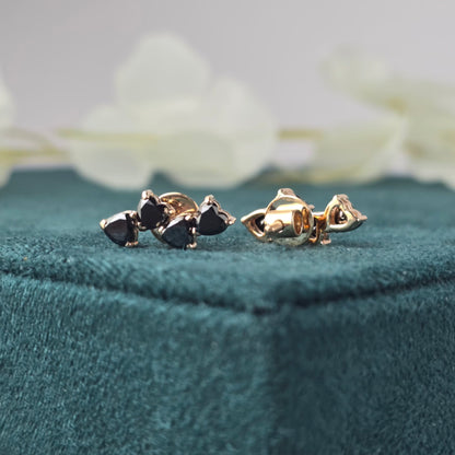 Gold Black Onyx Heart Studs – Elegant Gift for Her
