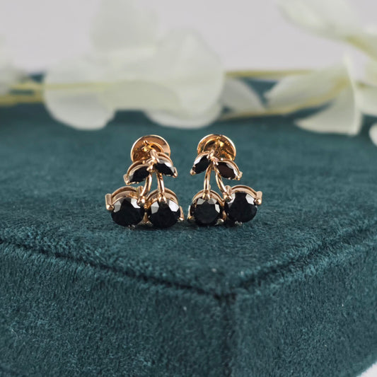 Black Diamond Cherry Studs – Playful Rose Gold Drop Earrings