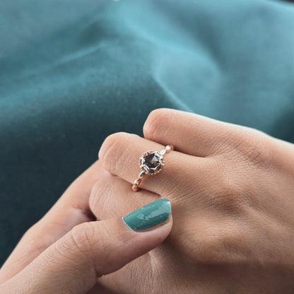 Dendritic Agate Solitaire in Rose Gold – Vintage Floral Ring