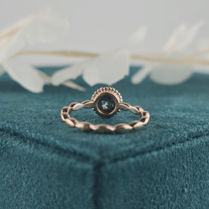 Dendritic Agate Solitaire in Rose Gold – Vintage Floral Ring