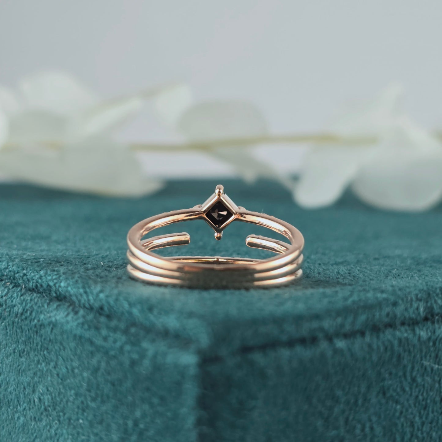 Princess Cut Black Diamond Ring – Bold Rose Gold Triple Band