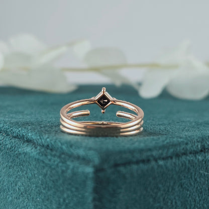 Princess Cut Black Diamond Ring – Bold Rose Gold Triple Band