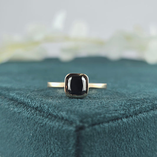Cushion Black Diamond Ring – Bold Geometric in Rose Gold