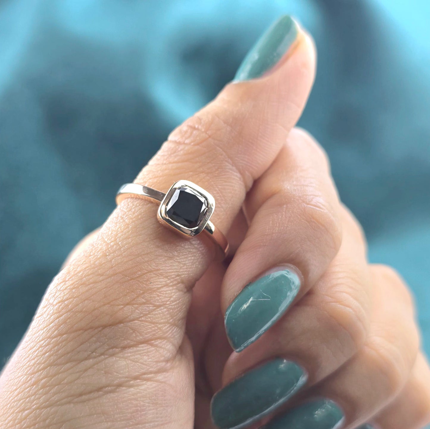Cushion Black Diamond Ring – Bold Geometric in Rose Gold