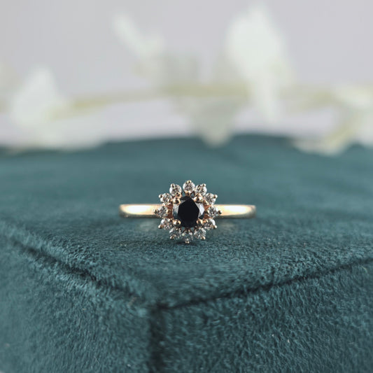 Vintage-Inspired Black Diamond Ring – 10K Rose Gold Elegance