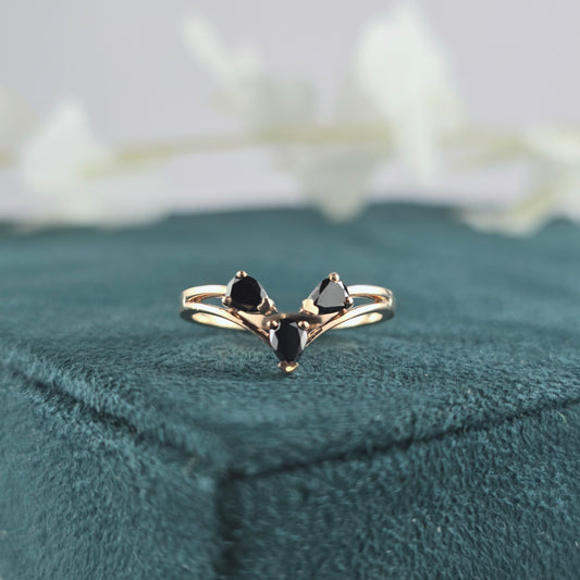 Triple Pear Black Diamond Ring in 10K Rose Gold – Bold & Beautiful