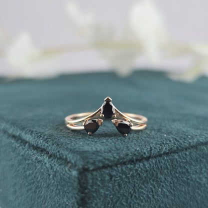 Triple Pear Black Diamond Ring in 10K Rose Gold – Bold & Beautiful