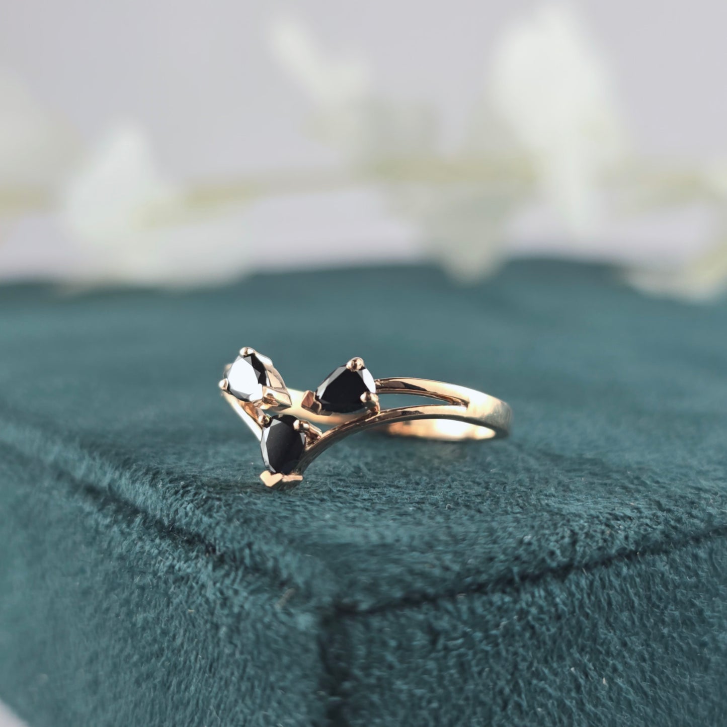 Triple Pear Black Diamond Ring in 10K Rose Gold – Bold & Beautiful