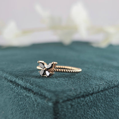 Butterfly Ring with Black Crystals – Textured Band Beauty