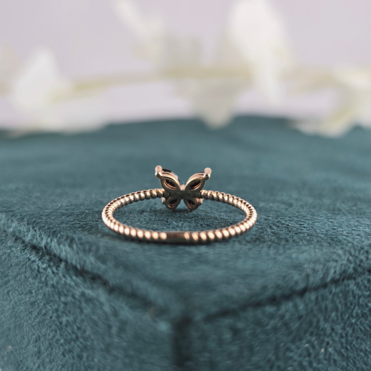 Butterfly Ring with Black Crystals – Textured Band Beauty