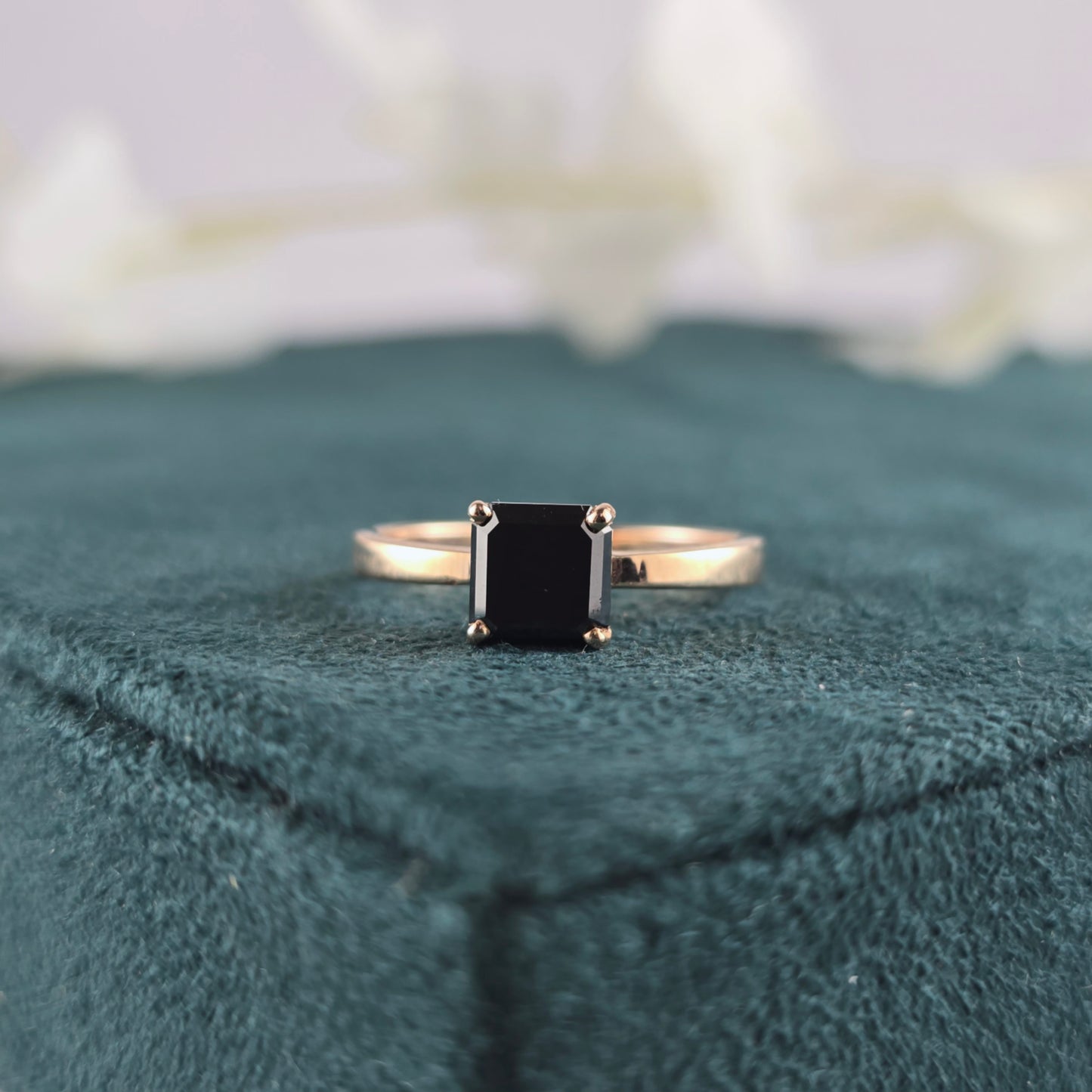 Modern Emerald Cut Black Diamond Ring With 10k Metal