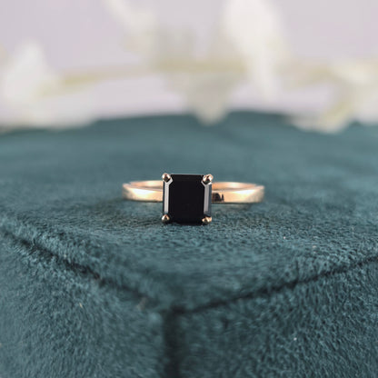 Modern Emerald Cut Black Diamond Ring With 10k Metal