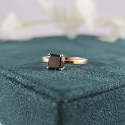 Modern Emerald Cut Black Diamond Ring With 10k Metal