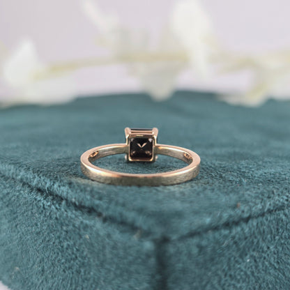 Modern Emerald Cut Black Diamond Ring With 10k Metal
