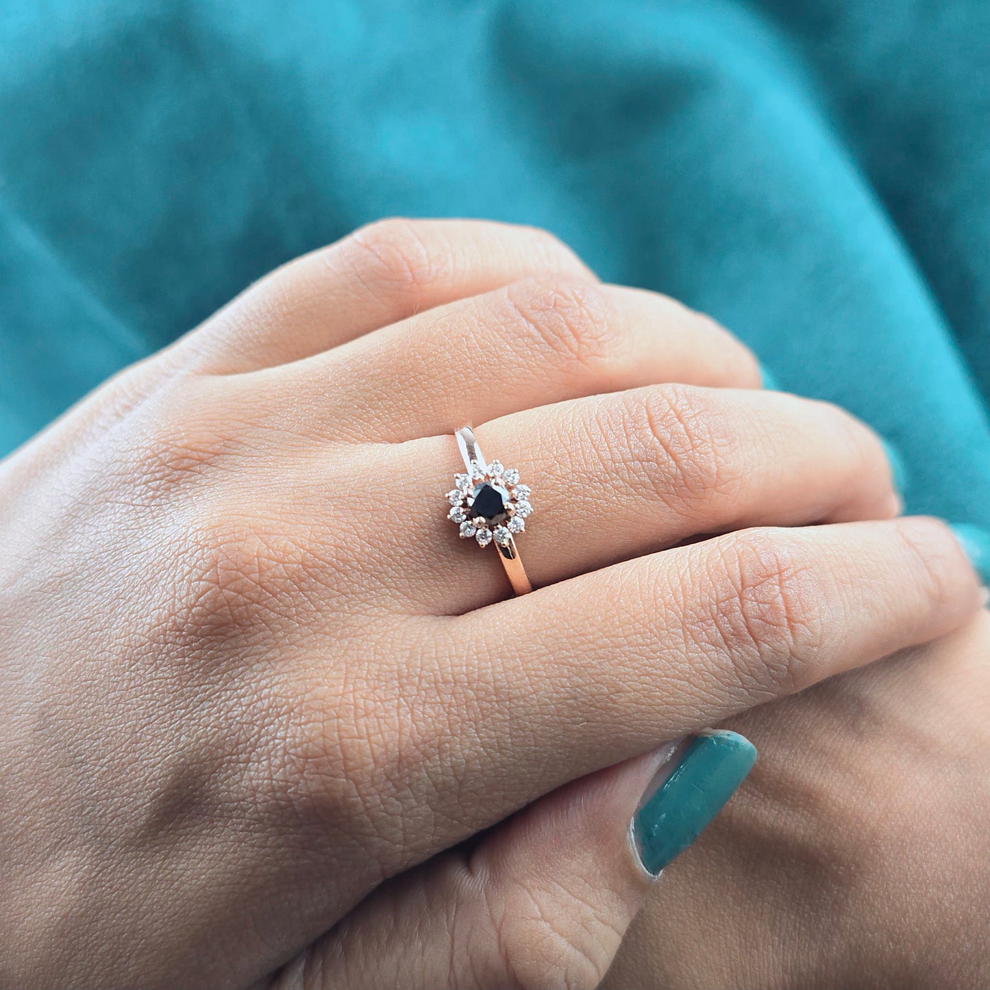 Vintage-Inspired Black Diamond Ring – 10K Rose Gold Elegance
