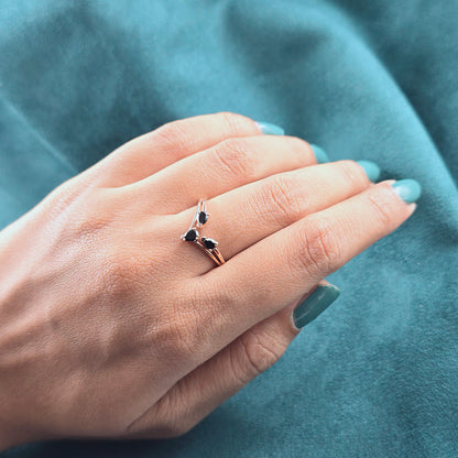 Triple Pear Black Diamond Ring in 10K Rose Gold – Bold & Beautiful