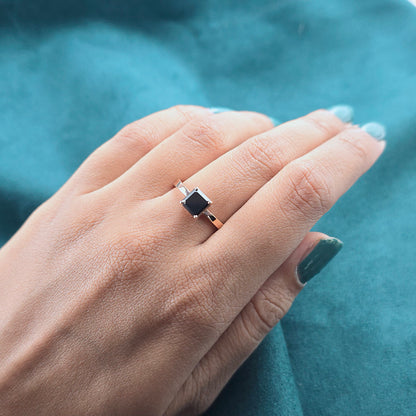Modern Emerald Cut Black Diamond Ring With 10k Metal
