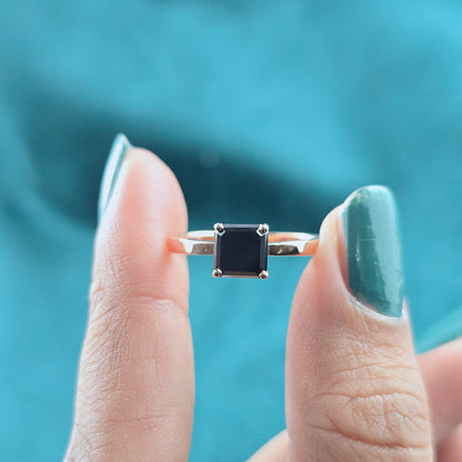 Modern Emerald Cut Black Diamond Ring With 10k Metal
