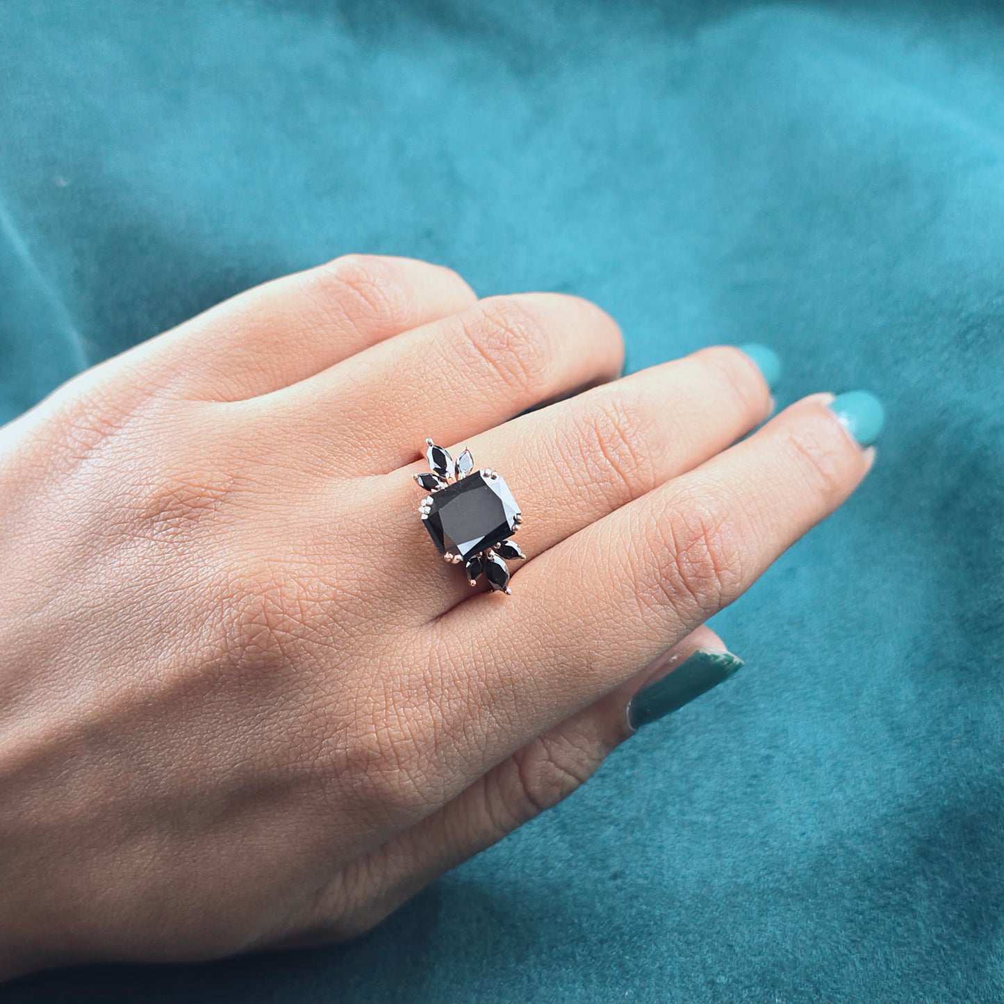 Art Deco Black Diamond Ring – Emerald Cut with Marquise Flair