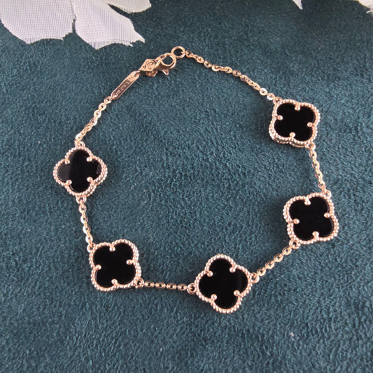 Black Onyx Clover Jewellery Set – Rose Gold Trio for Timeless Style