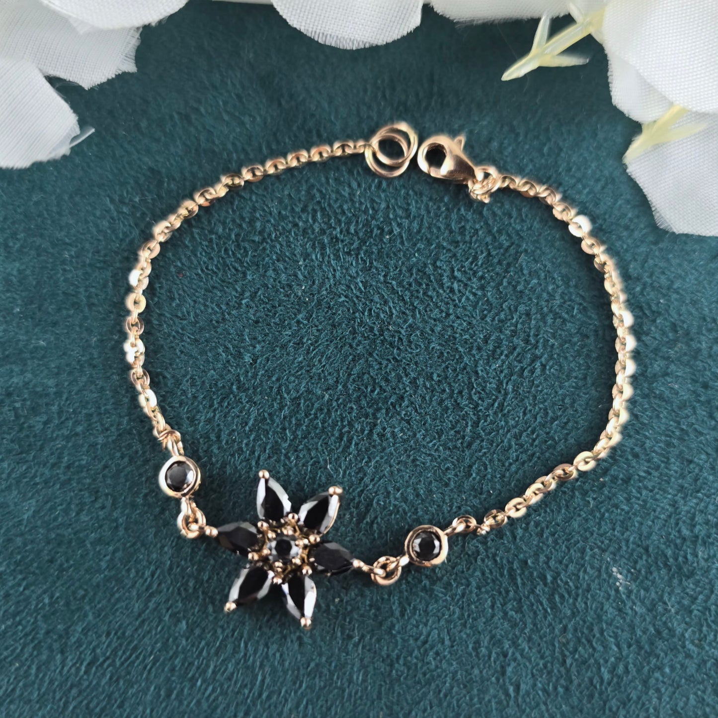 Delicate Black Diamond Bracelet – Rose Gold Gift for Her