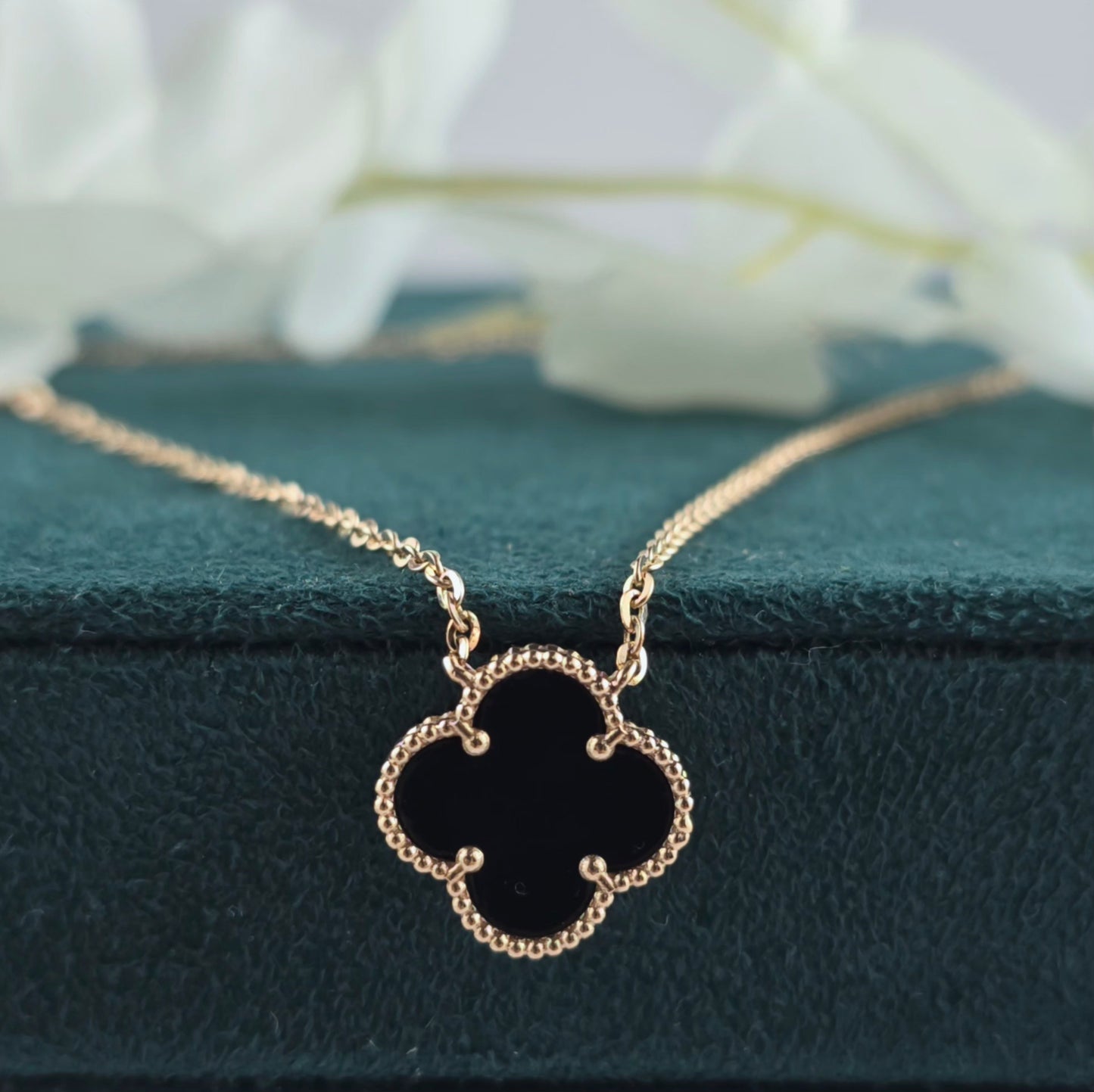 Black Onyx Clover Jewellery Set – Rose Gold Trio for Timeless Style
