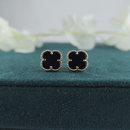 Black Onyx Clover Jewellery Set – Rose Gold Trio for Timeless Style