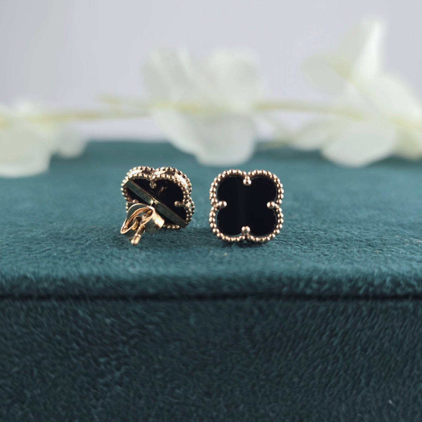 Black Onyx Clover Jewellery Set – Rose Gold Trio for Timeless Style
