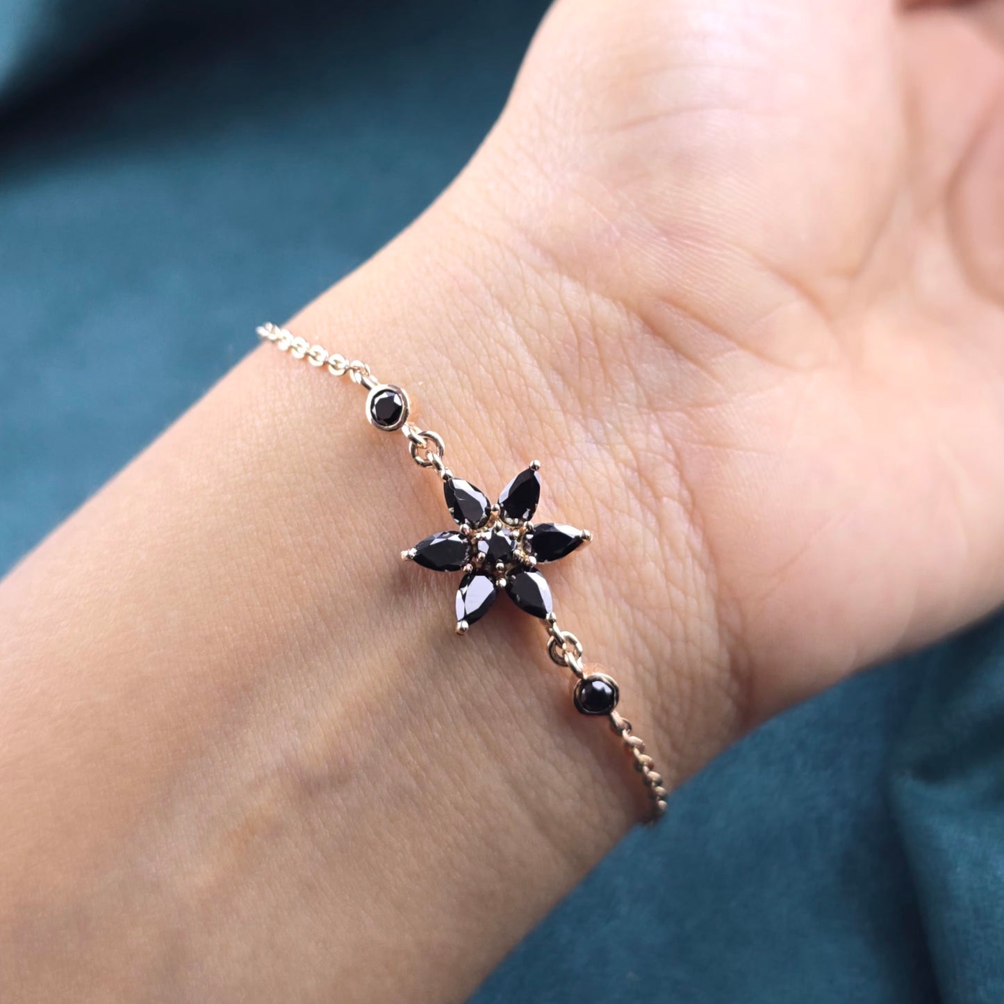 Delicate Black Diamond Bracelet – Rose Gold Gift for Her