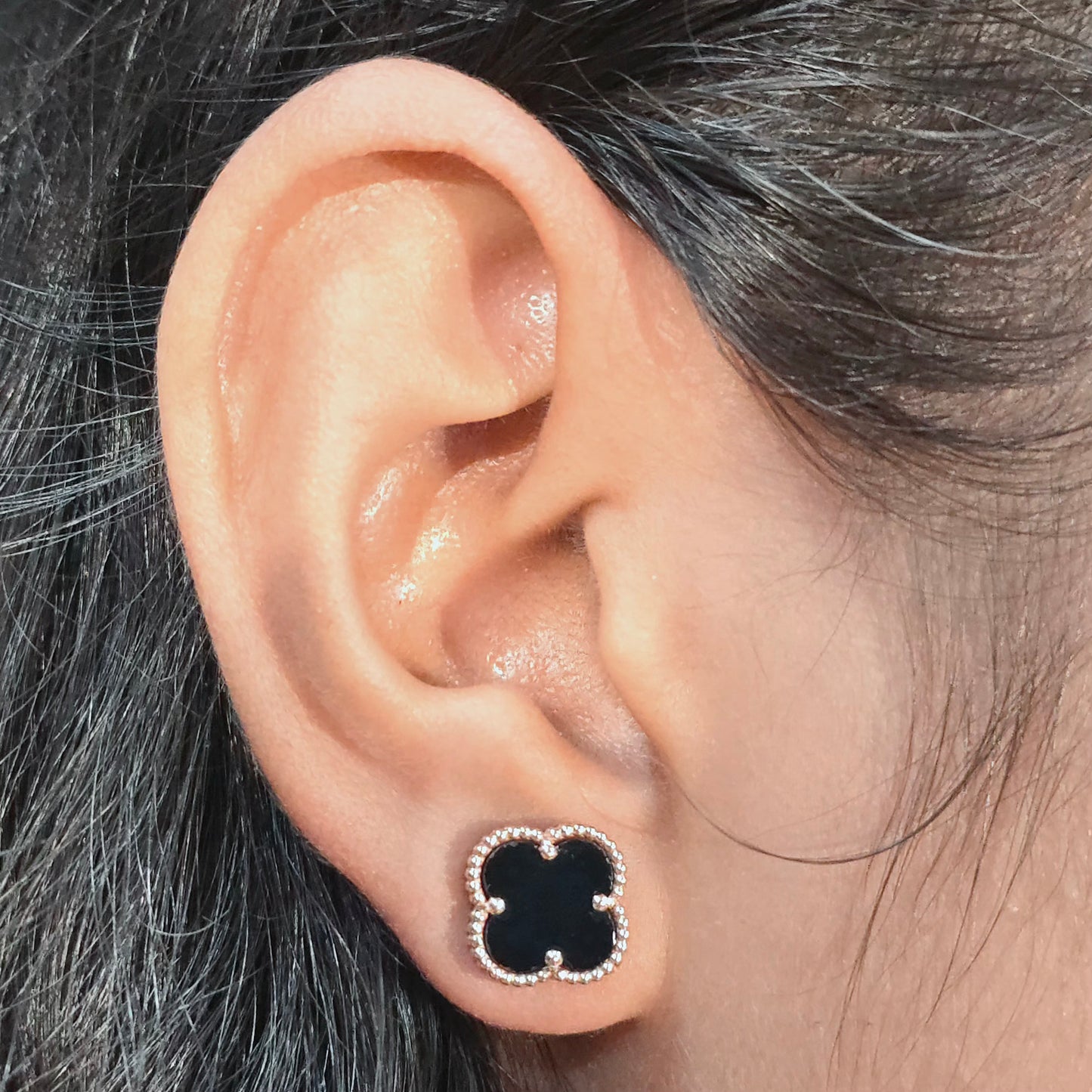 Black Onyx Clover Jewellery Set – Rose Gold Trio for Timeless Style