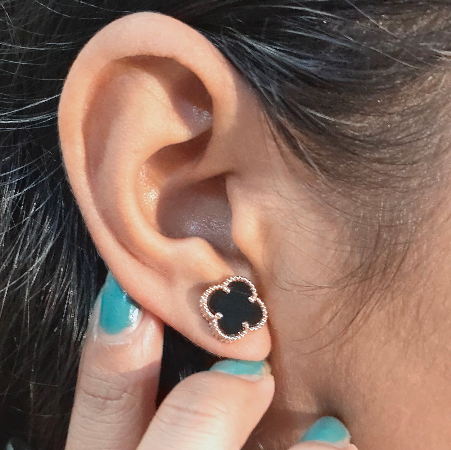Black Onyx Clover Jewellery Set – Rose Gold Trio for Timeless Style