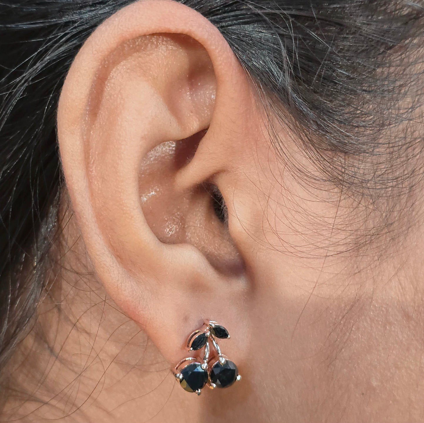 Black Diamond Cherry Studs – Playful Rose Gold Drop Earrings