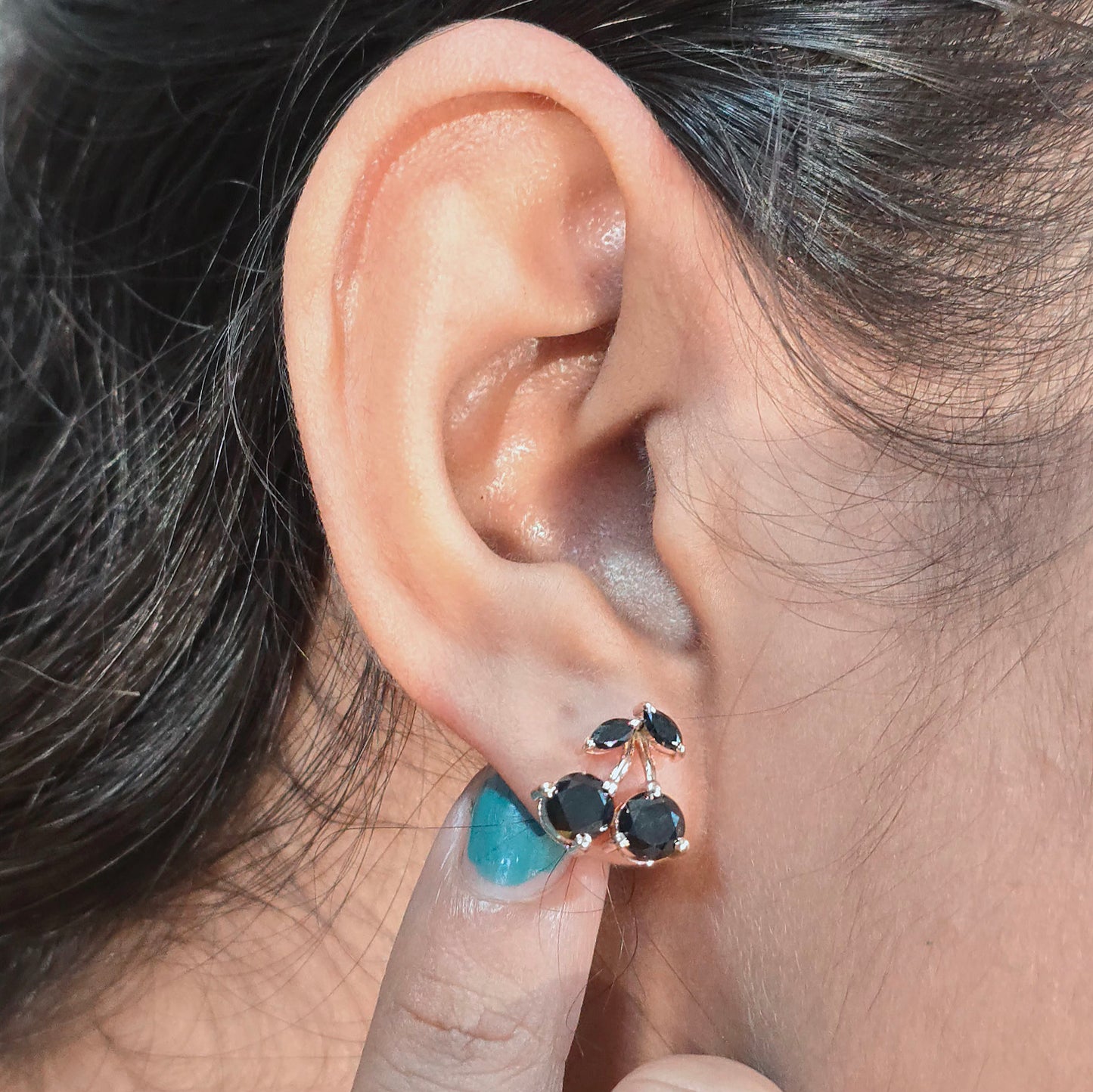 Black Diamond Cherry Studs – Playful Rose Gold Drop Earrings