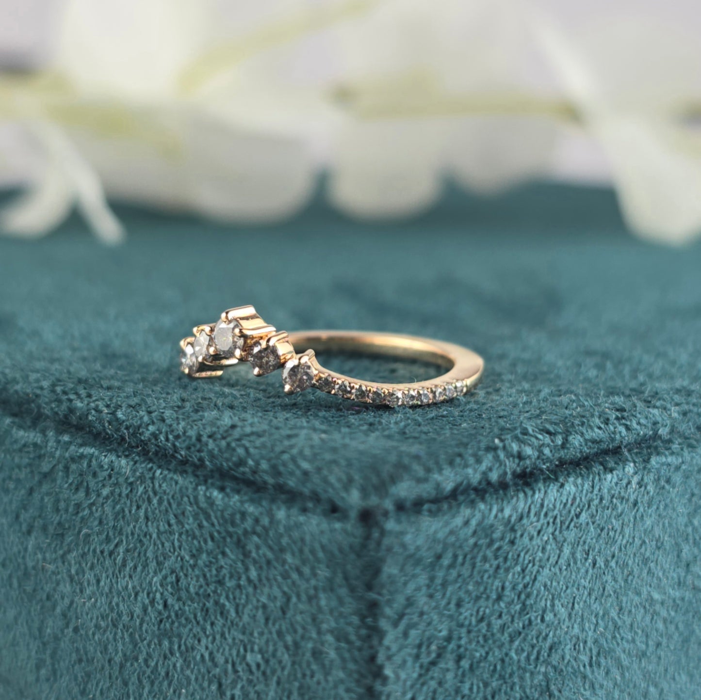 Round Salt & Pepper Diamond Band with Natural Charm